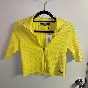 Yellow zip crop top